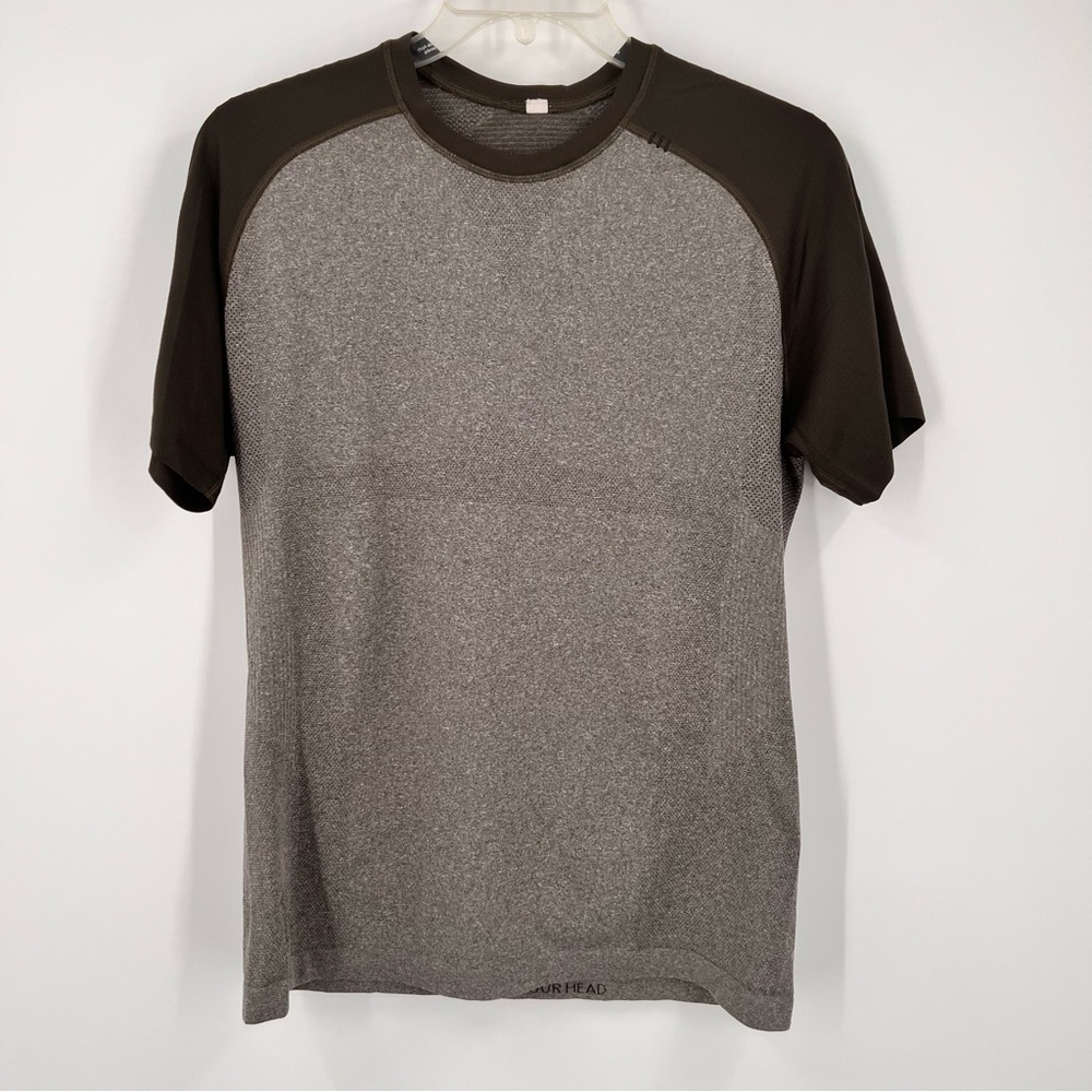 Lululemon‎ Metal Vent Tech Workout Shirt Gray & Olive Brown Mens Size Medium